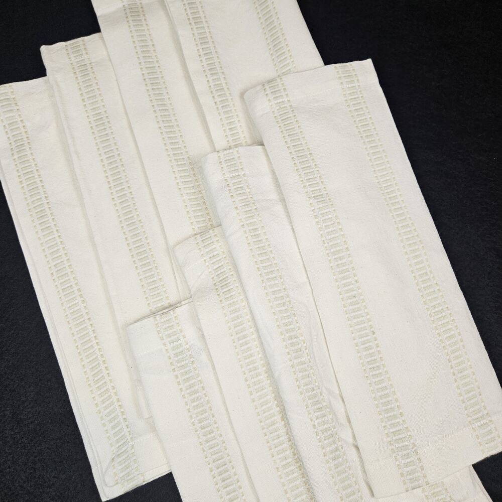 One Kings Lane Linen Cotton Napkin Set of 8 Dining Table Woven Rectangle Cream